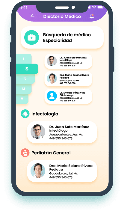 Directorio médico en la app KidsPedia